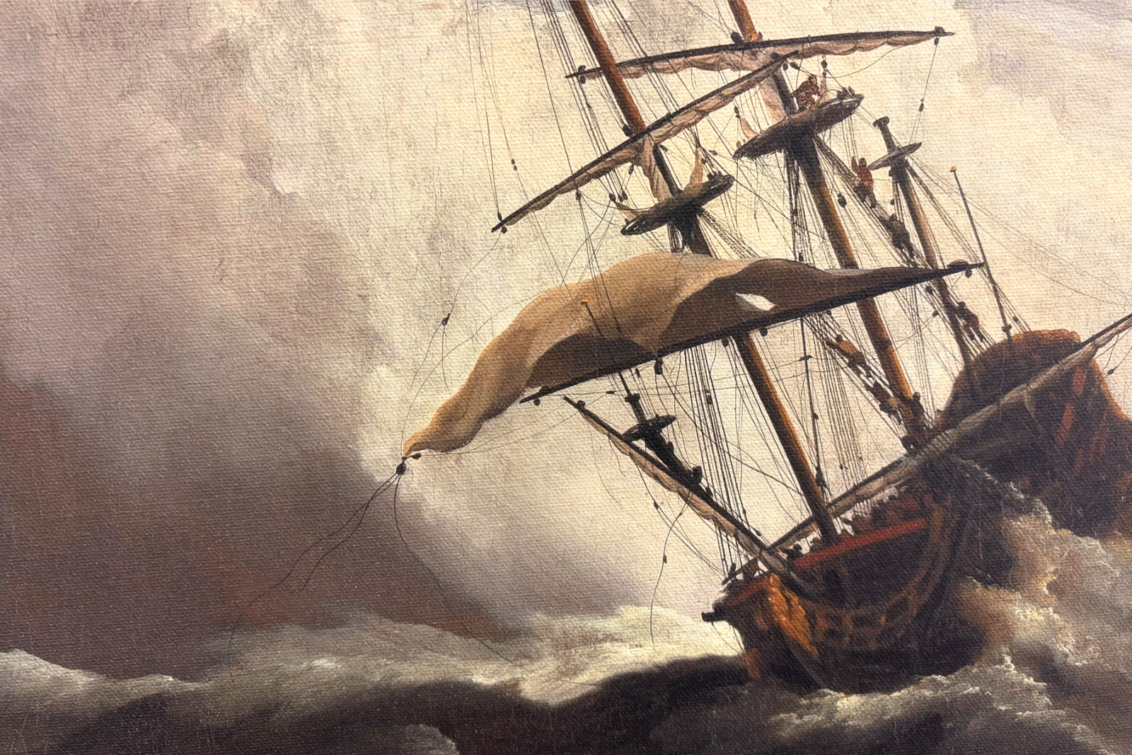 Een schip op volle zee, overvallen door een stormvlaag, bekend als ‘De windstoot’ - Willem van de Velde (II)