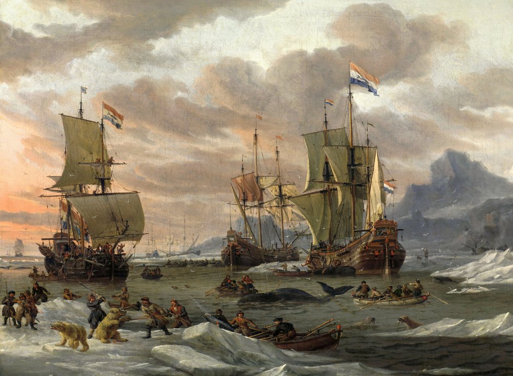 Walvisvangst in de poolzee door Abraham Storck