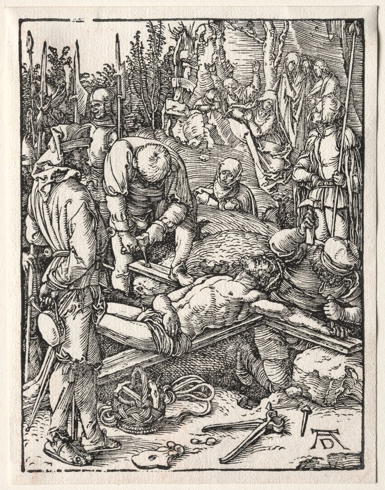 De Kleine Passie: Christus wordt aan het kruis genageld, 1509-1511 door Albrecht Dürer