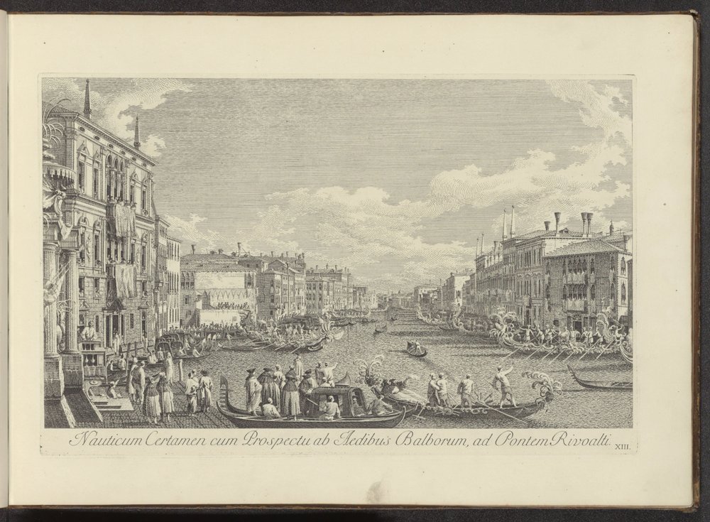 Gezicht op het Canal Grande te Venetië waar de Regata plaatsvindt door Antonio Visentini