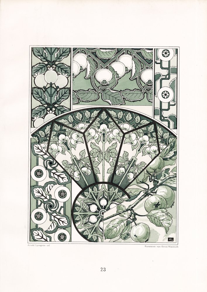 Fruitmotieven in groene tinten (litho) door Arnold Lyongrün