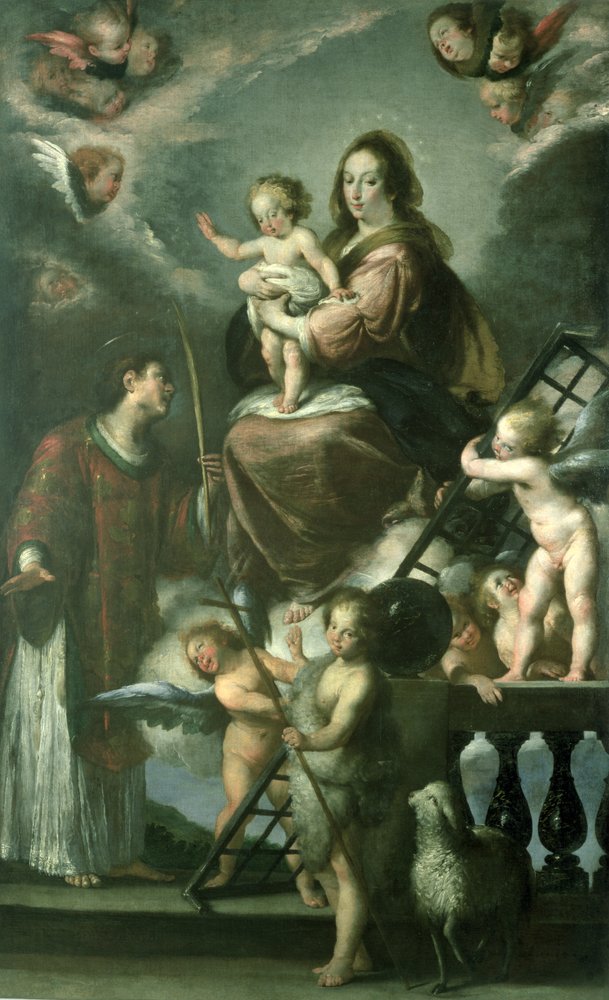 Madonna en Kind met de Jonge St. Johannes de Doper en St. Laurentius en ...
