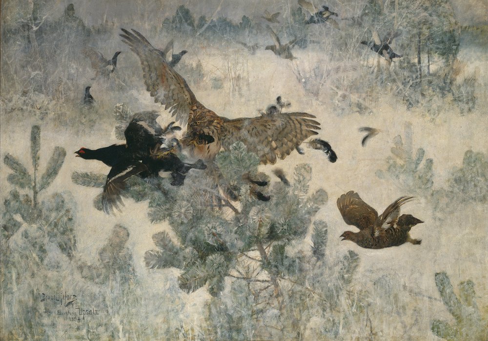 Havik en korhoen, 1884 door Bruno Andreas Liljefors