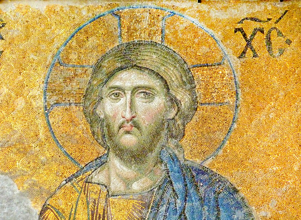 Het Deësis-mozaïek met Christus, Hagia Sophia, Turkije, ca. 1261 (mozaïek) door Byzantine