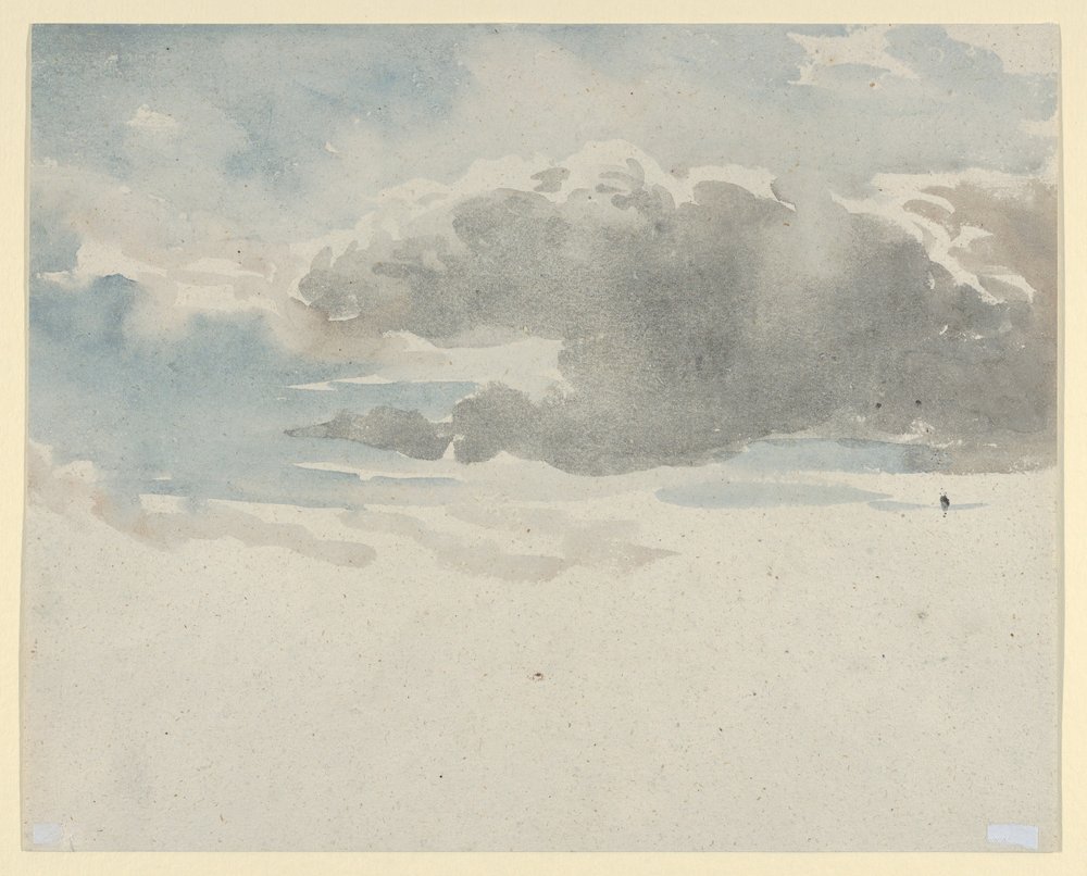 Wolkenstudie (recto). Studie van een vlierstruik bij een hek (verso) door David Cox