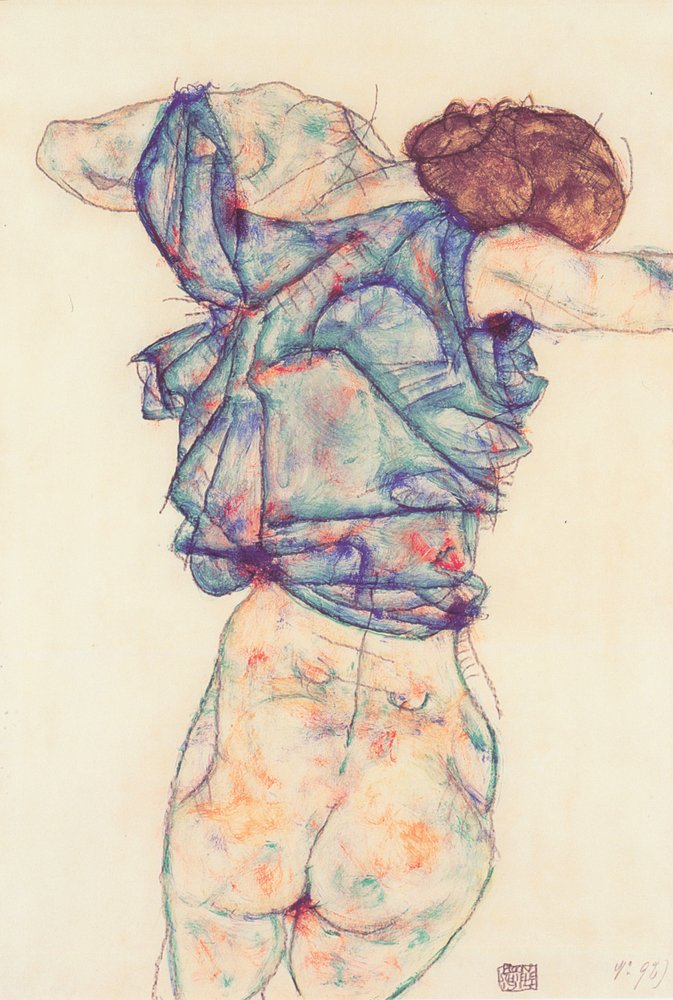 Zich ontkledende vrouw door Egon Schiele