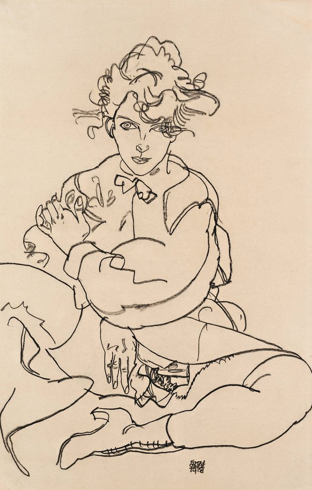 Zittend meisje met gespreide benen, 1918 door Egon Schiele