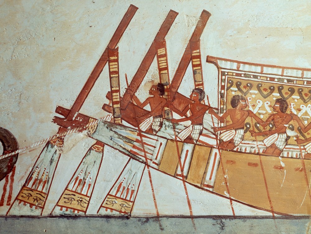 Bedevaart van overledenen naar Abydos, muurschildering, Graf van Menna ...