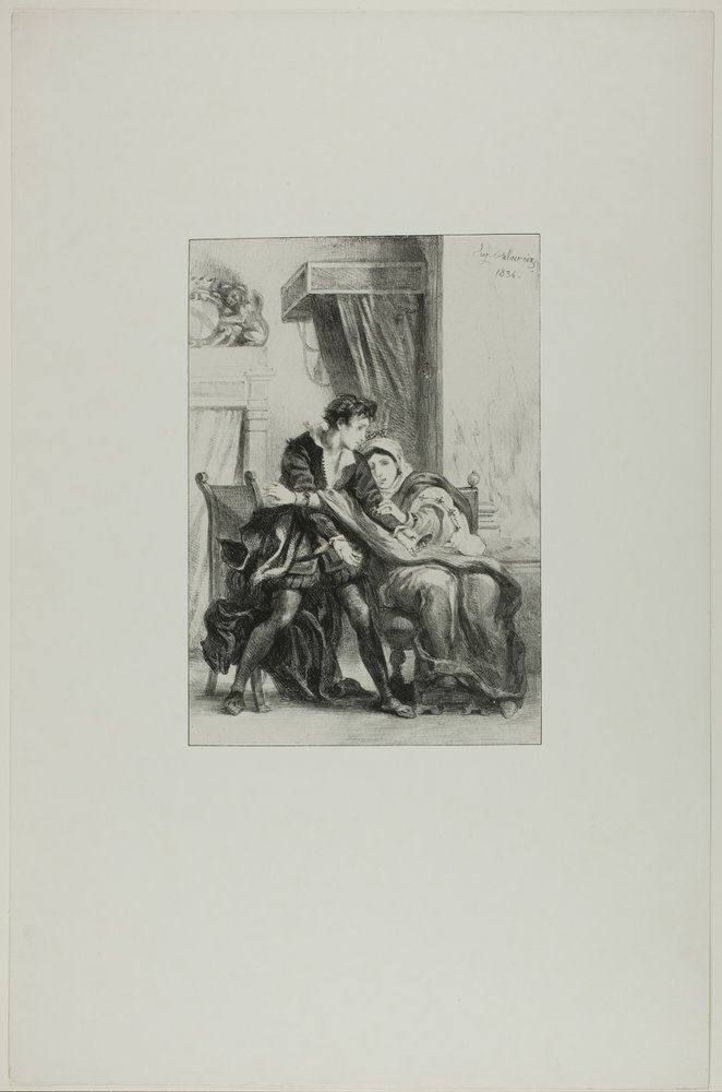 Hamlet en de koningin door Eugène Delacroix