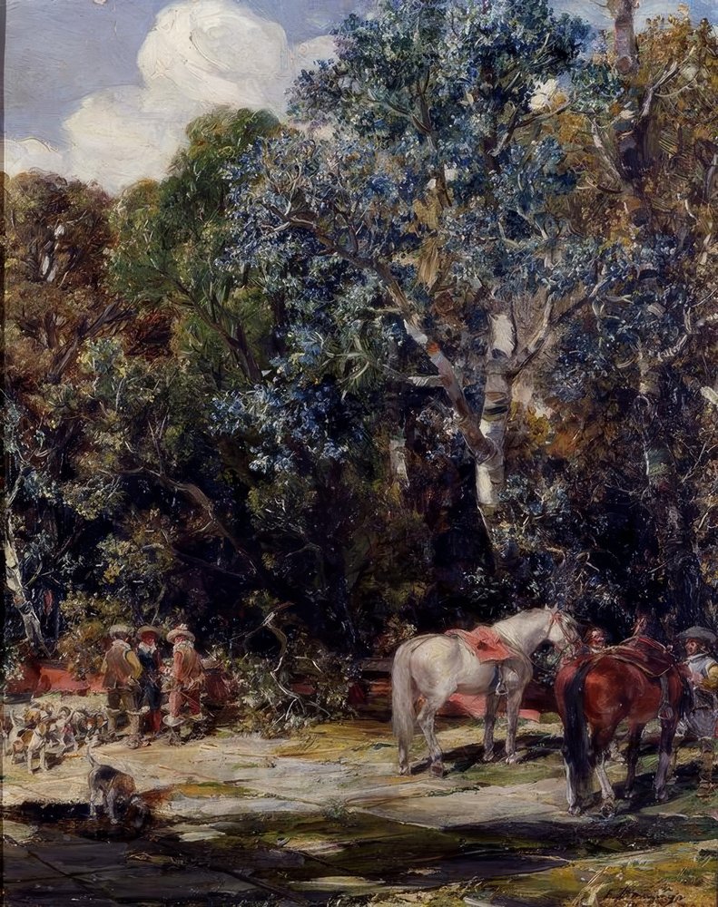 A Rest during the Hunt (Een pauze tijdens de jacht / Un alto en la montería) door Francisco Domingo Marqués