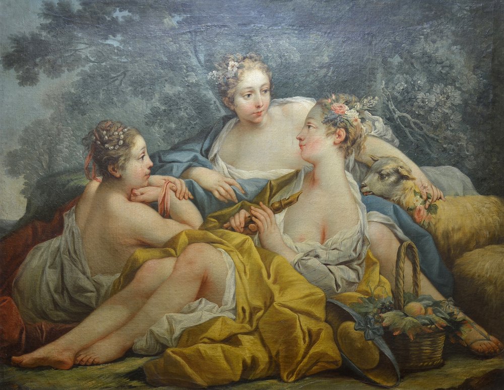 Nimfen die fluit spelen door François Boucher