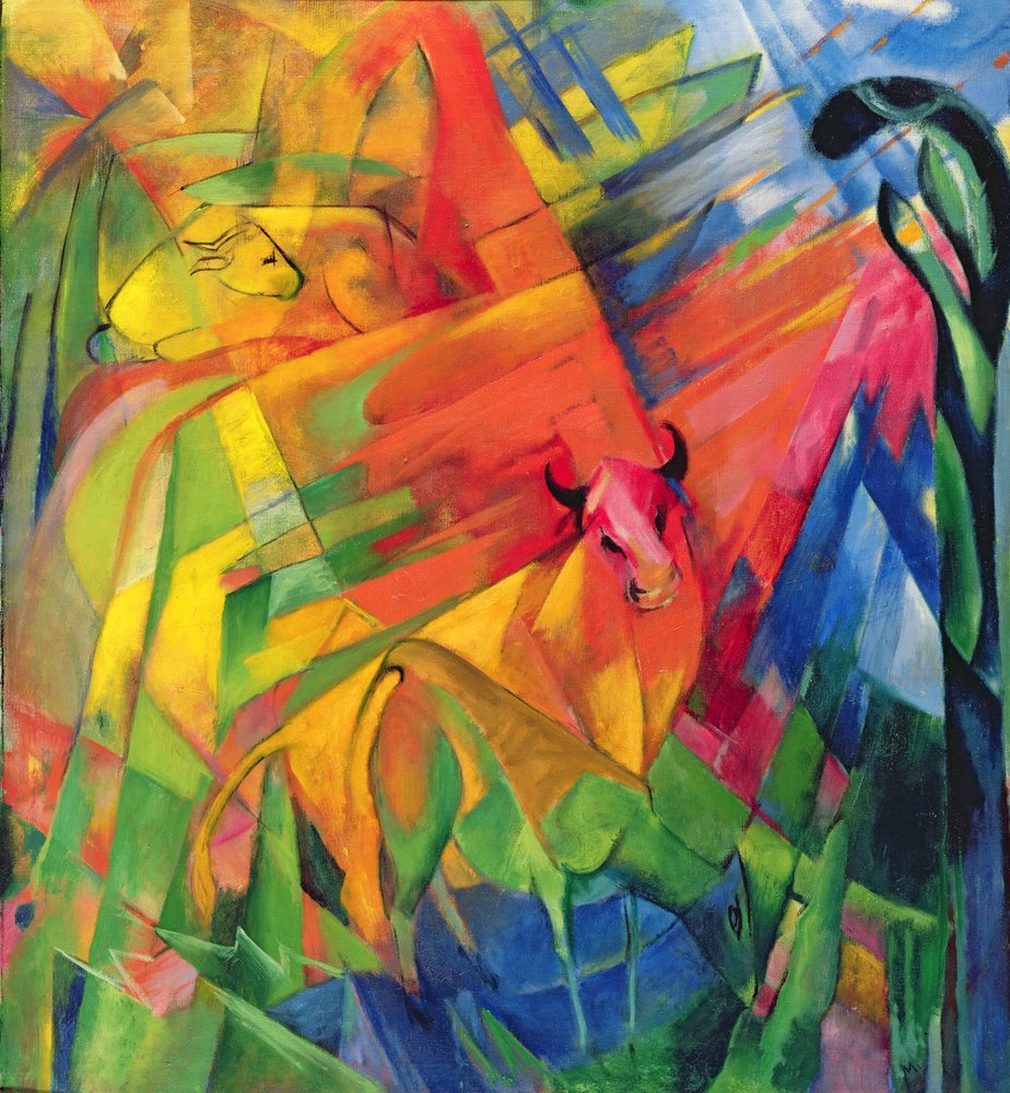 Dieren in een landschap, 1914 door Franz Marc
