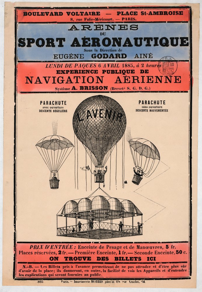 Luchtvaarttentoonstelling te Parijs in 1885 onder leiding van Eugene Godard, pb. 1885 door French School