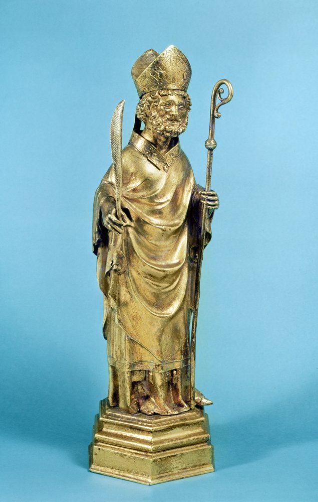 Beeldje van een bisschop (verguld koper) door French School