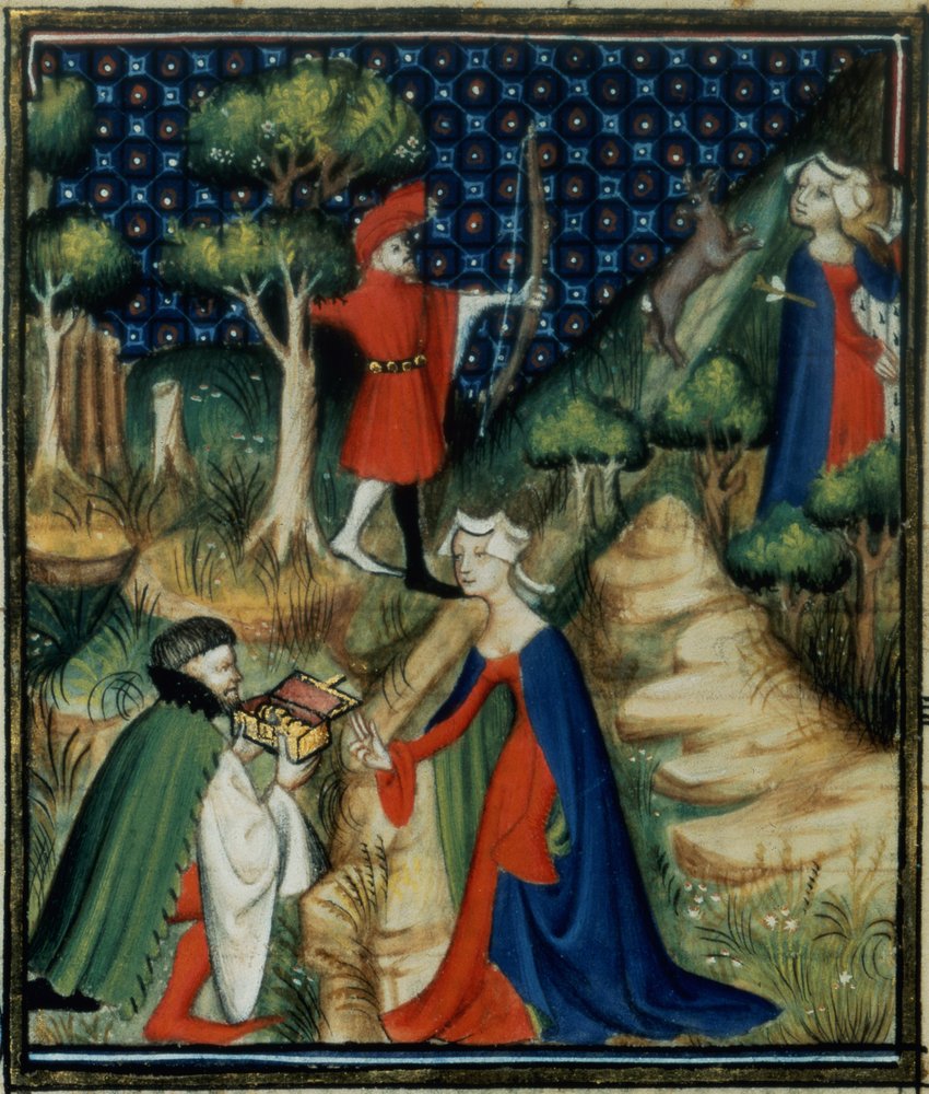 Ms Fr 12420 fol.139v. Het Verhaal van Procris, uit `De Claris Mulieribus, uit de Werken van Giovanni Boccaccio (1313-75) door French School