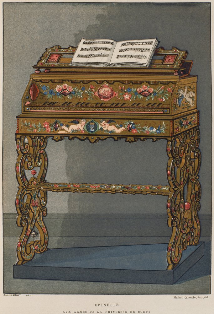 Spinet met het wapen van Prinses van Conti, illustratie uit het Dictionnaire de l