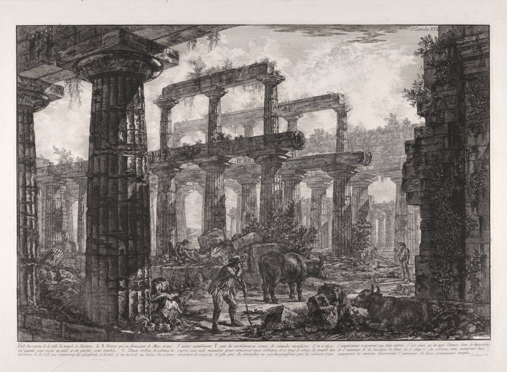 Vue des restes de la celle du Temple de Neptune (Uitzicht op de Resten van de Cella van de Tempel van Neptunus), uit Différentes vues de door Giovanni-Battista Piranesi