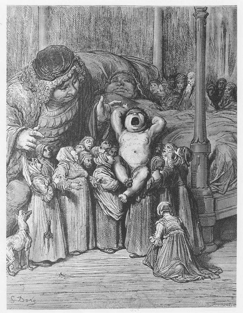 De geboorte van Gargantua, illustratie uit „Gargantua en Pantagruel”, van François Rabelais door Gustave Dore