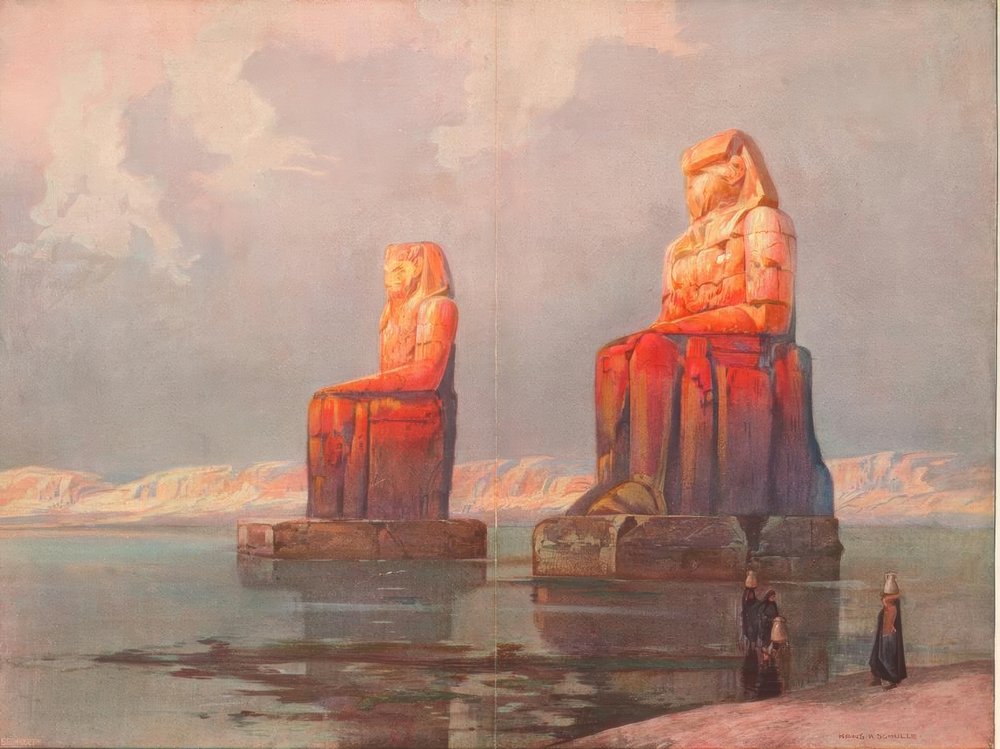 De Memnon-standbeelden voor de tempel door Hans Rudolf Schulze