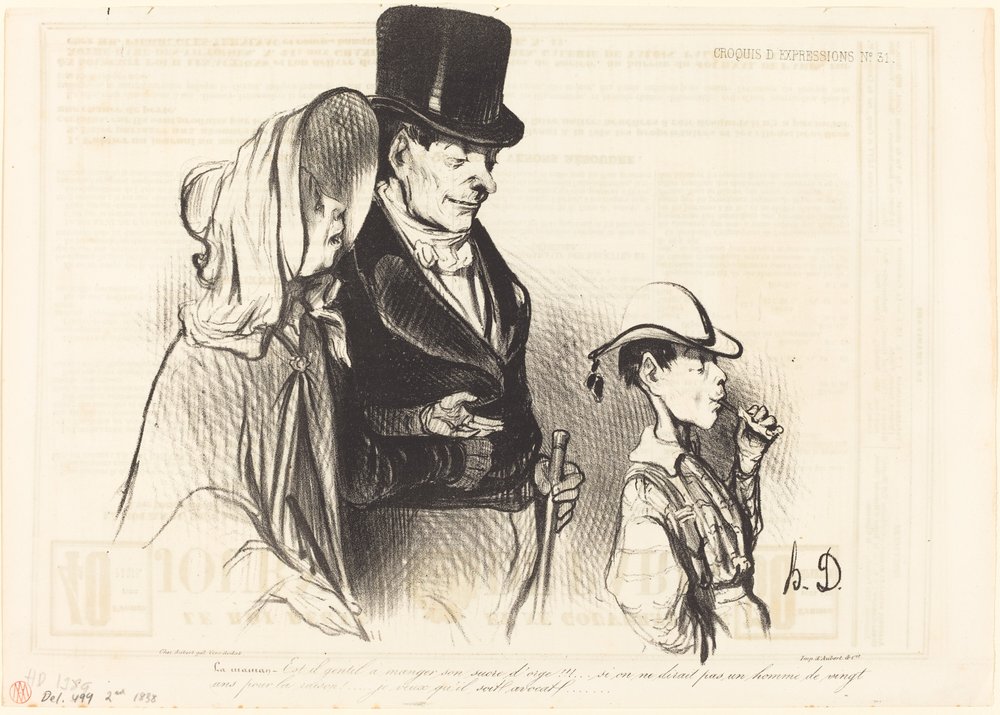 La Maman - Is het niet lief om zijn suikergoed te eten!... door Honoré Daumier
