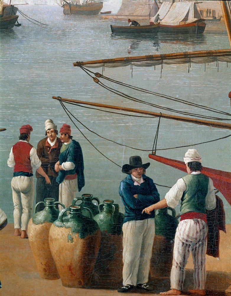 Vissers en olijfoliehandelaar in Napels, Italië door Jacob-Philippe Hackert