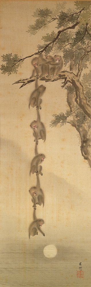 Apen die naar de maan reiken, Edoperiode (1603-1867) door Japanese School