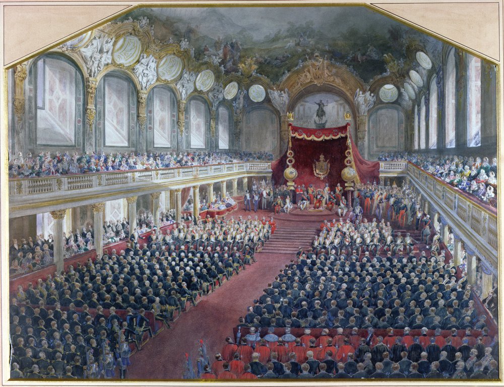 Opening van de Wetgevende Zitting in de troonzaal van het Louvre door ...