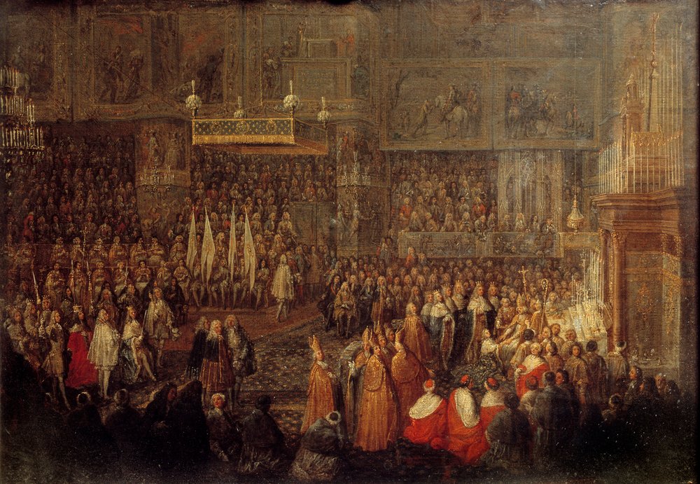 Kroning van Lodewijk XV (1710-1774) in de Kathedraal van Reims op 25/10/1722 door Jean-Baptiste Martin