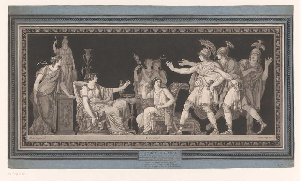 Tarquinius en zijn spinnende vrouw Lucretia | Kunstafdruk
