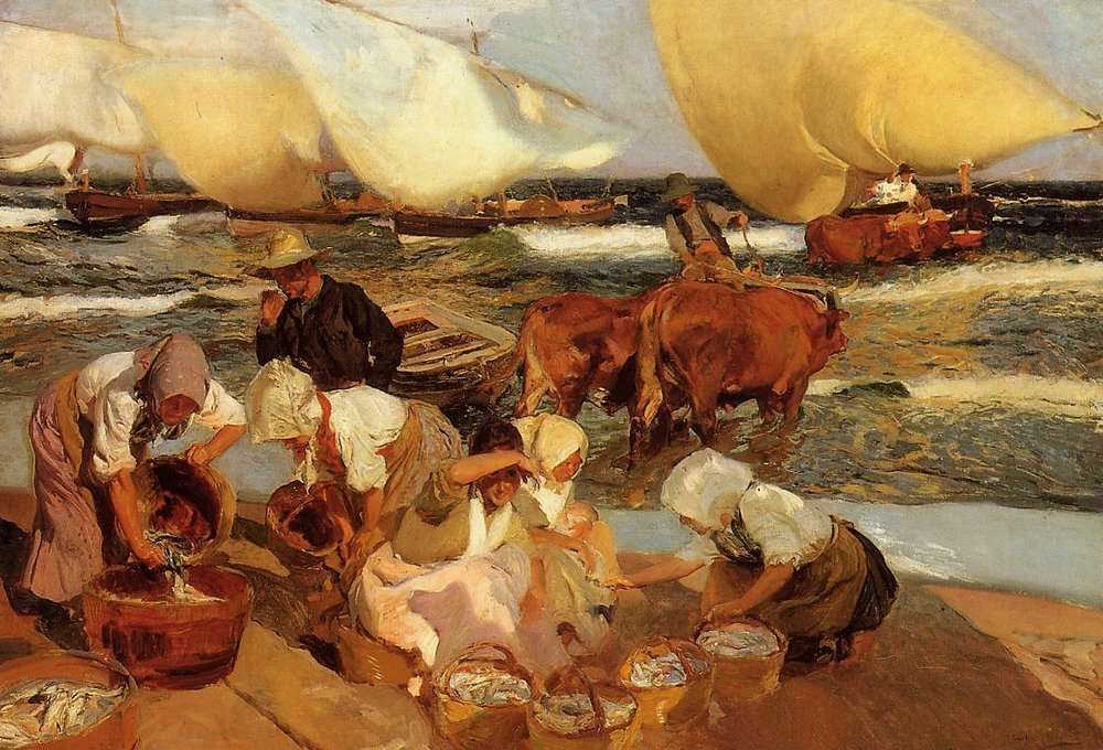 Strand bij Valencia of middagzon door Joaquín Sorolla