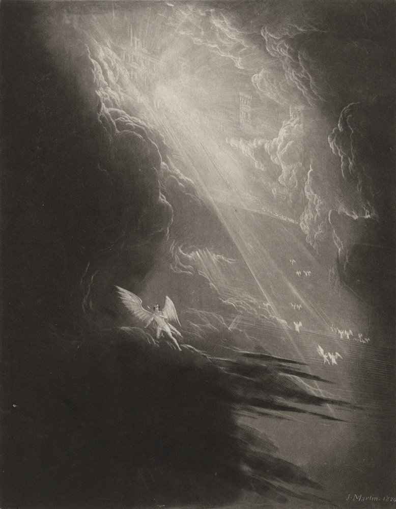 Satan die de hemelvaart aanschouwt, ca. 1827 door John Martin