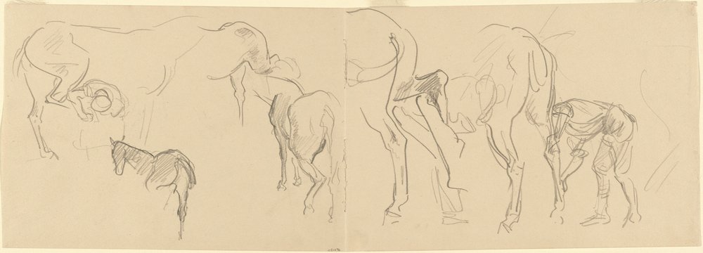Studies voor het beslaan van cavaleriepaarden aan het front [recto], 1918 door John Singer Sargent