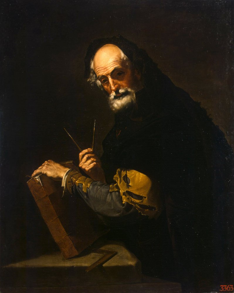 Filosoof met een boek, een kompas en een goniometer door Jusepe de Ribera