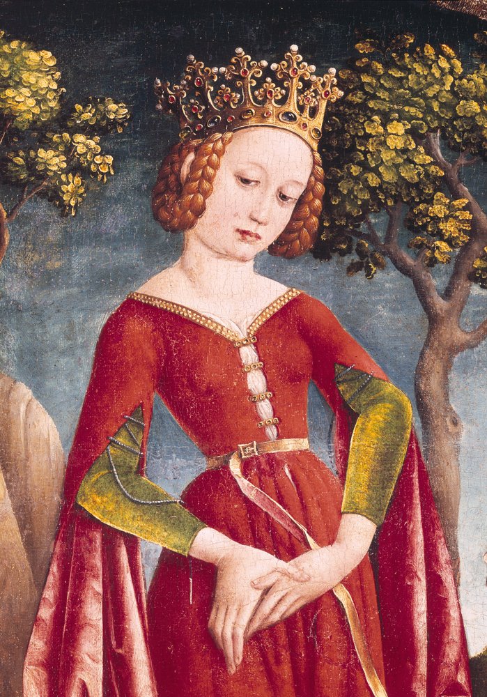 Sint-Joris en de draak, detail van de prinses, ca. 1445-50 door Jost Haller