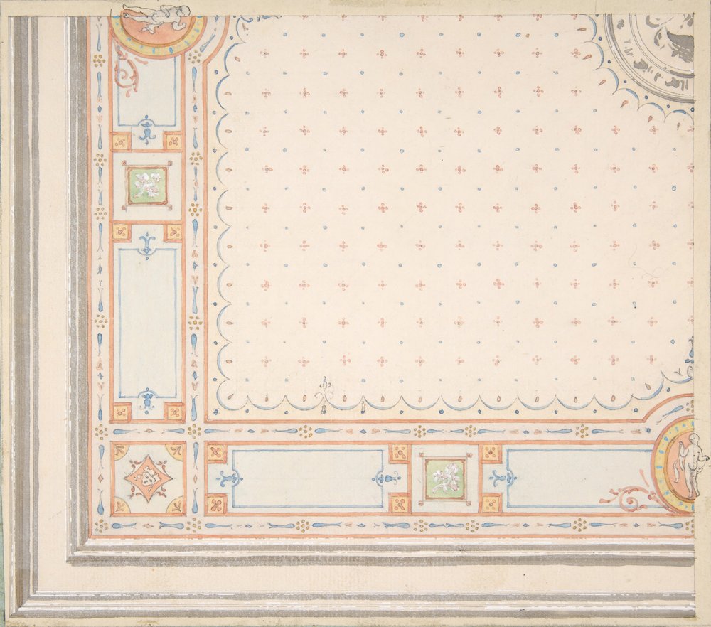 Ontwerp voor een plafond (recto), metingen met ontwerpcode (verso), tweede helft 19e eeuw. Makers: Jules-Edmond-Charles Lachaise, Eugène-Pierre Gourdet door Jules Edmond Charles Lachaise and Eugène Pierre Gourdet