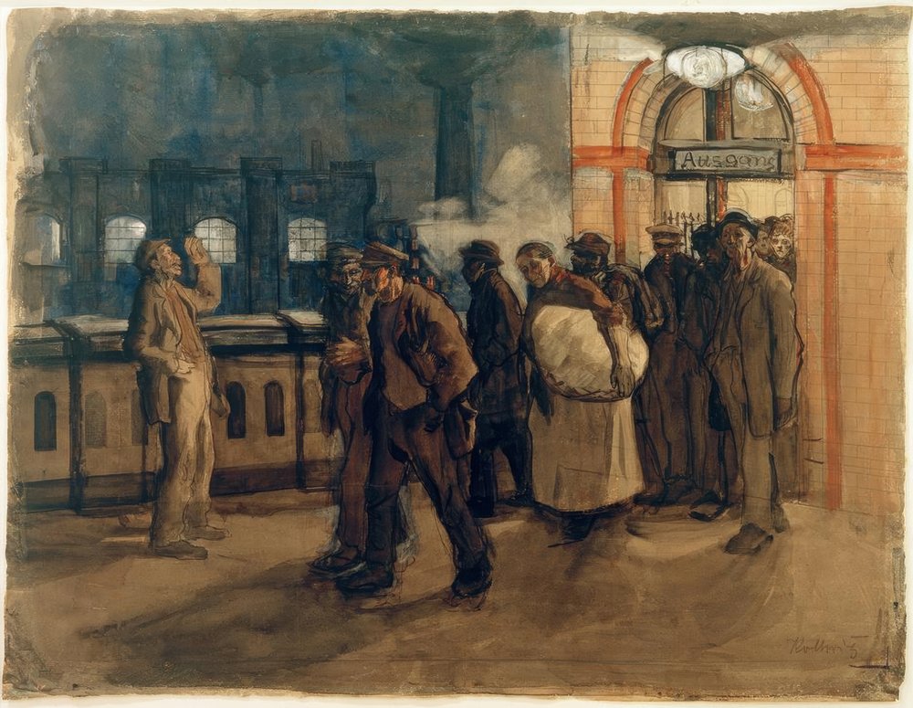 K. Kollwitz, terugkerende arbeiders bij Lehrter Bahnhof door Käthe Kollwitz
