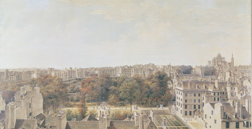 Uitzicht op Parijs vanaf het Belvedere van M. Fornelle, rue des Boulangers, 1787 door Louis-Nicolas de Lespinasse