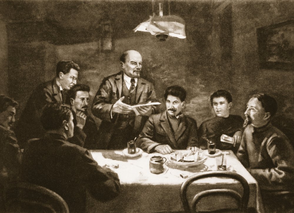 Vergadering van het Centraal Comité van de Bolsjewistische Partij, 23 oktober 1917 (litho) door Lupov (attr. to)