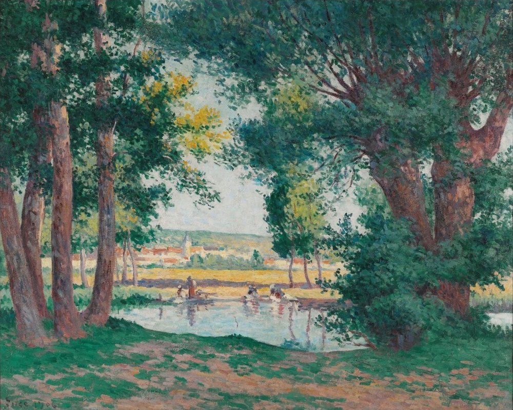 Bessy-Sur-Cure, de wasvrouwen aan de waterkant door Maximilien Luce