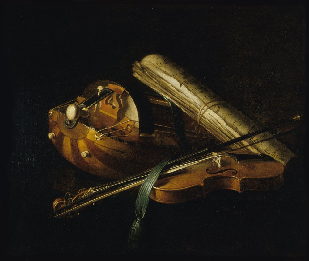 Stilleven met muziekinstrumenten, 1756 door Nicolas Henri Jeaurat de Bertry