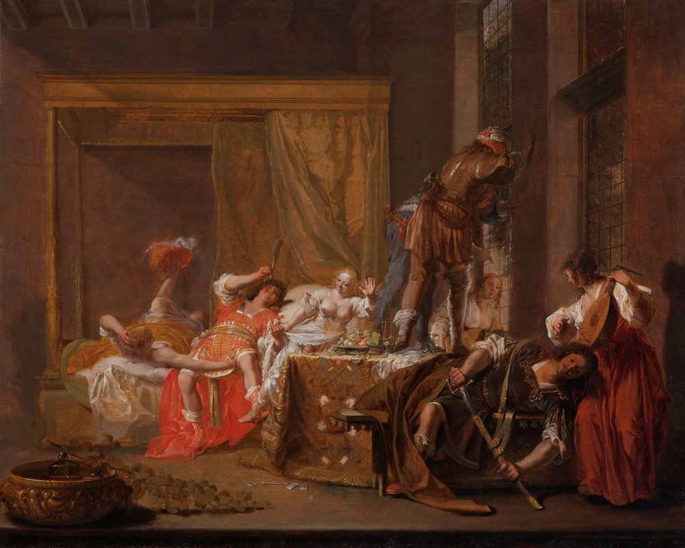 Scène van de Bruiloft van Messalina en Gaius Sillius, ca. 1645-50 door Nikolaus Knüpfer
