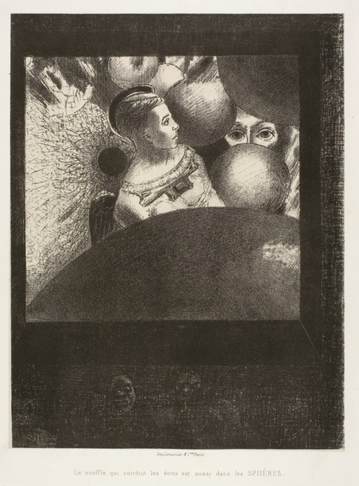 In de sferen (De adem die levende wezens leidt is ook in de sferen), plaat vijf uit Aan Edgar Poe door Odilon Redon