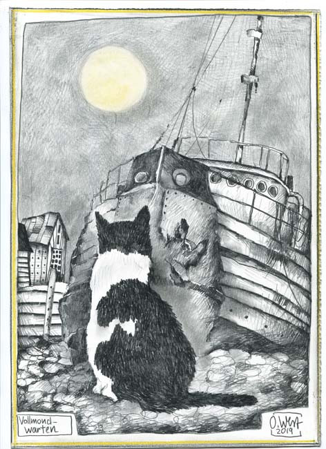 Wachten op de volle maan / Kat door Ole West