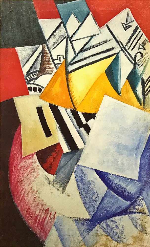 Compositie met kaarten door Olga Rozanova