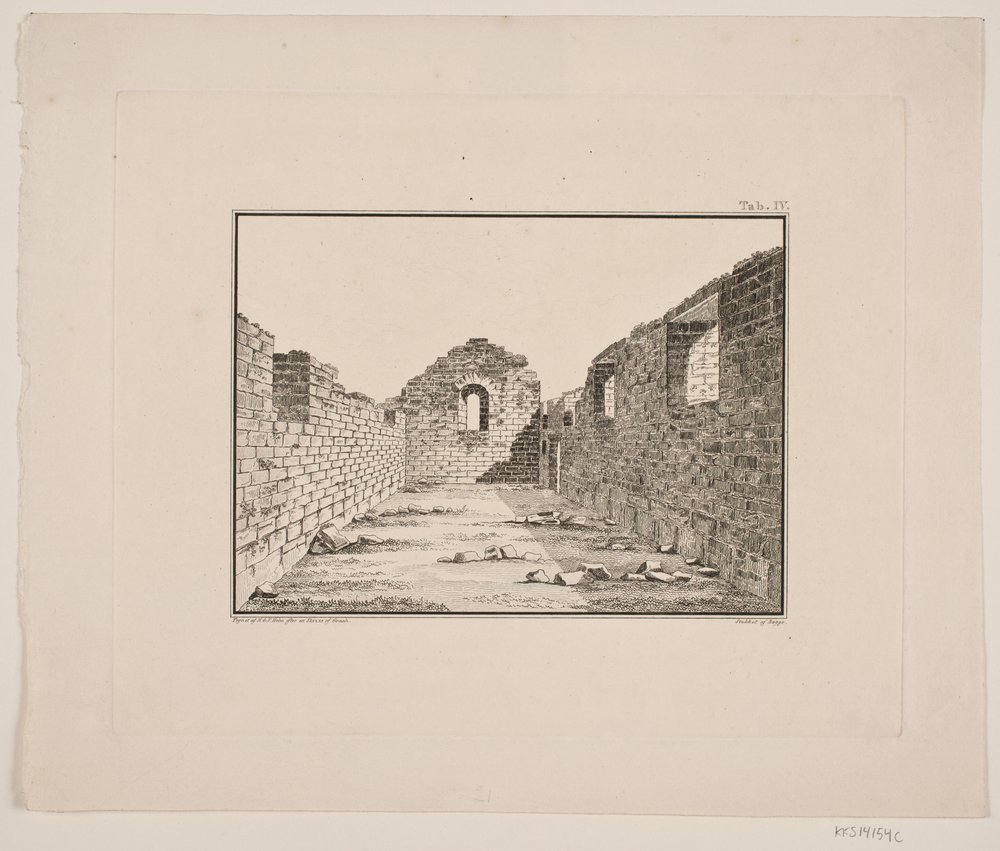 Kerkruïne in Groenland. Illustratie voor W.A. Graah. Onderzoekstocht naar de oostkust van Groenland door Oluf Olufsen Bagge