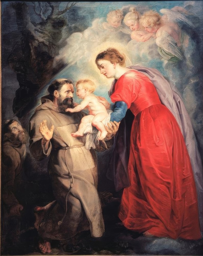 De heilige Franciscus ontvangt het kindje Jezus door Peter Paul Rubens