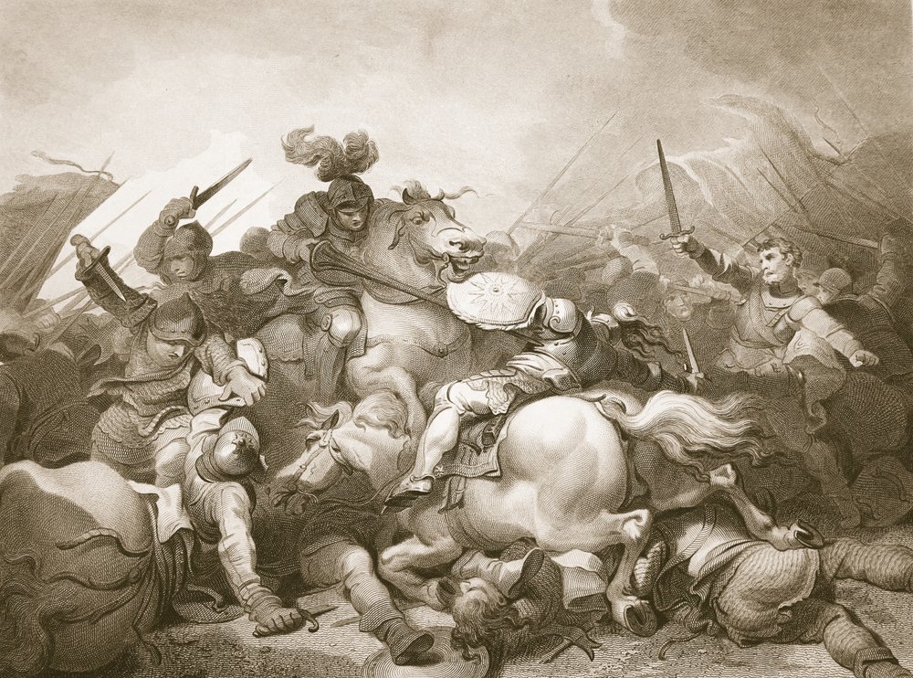 Slag bij Bosworth Field, gegraveerd door J. Thomson, illustratie uit ...
