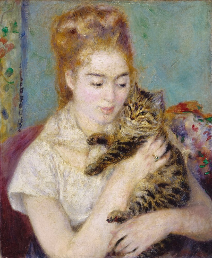 Vrouw met een kat door Pierre-Auguste Renoir