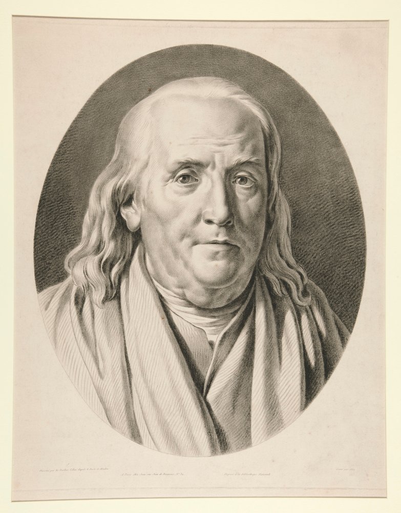 Benjamin Franklin, naar een sculptuur van Jean-Antoine Houdon door Pierre Michel Alix