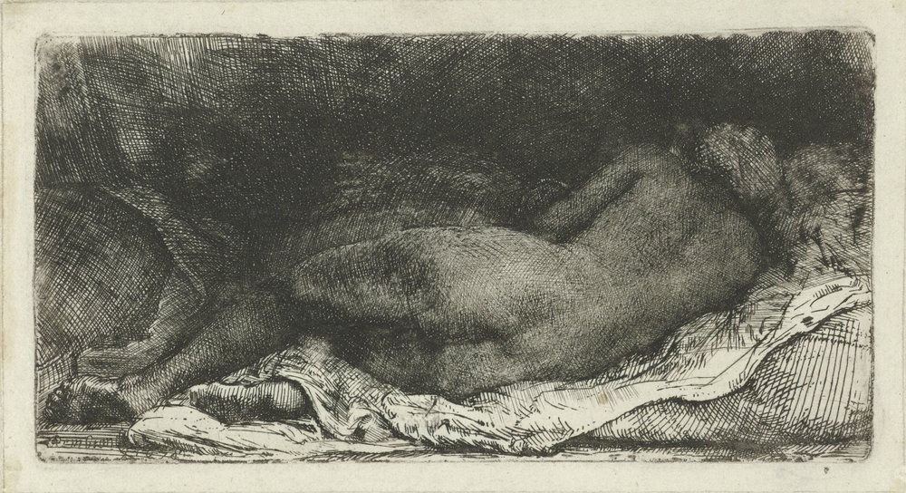 Liggende vrouwelijke naakt door Rembrandt van Rijn